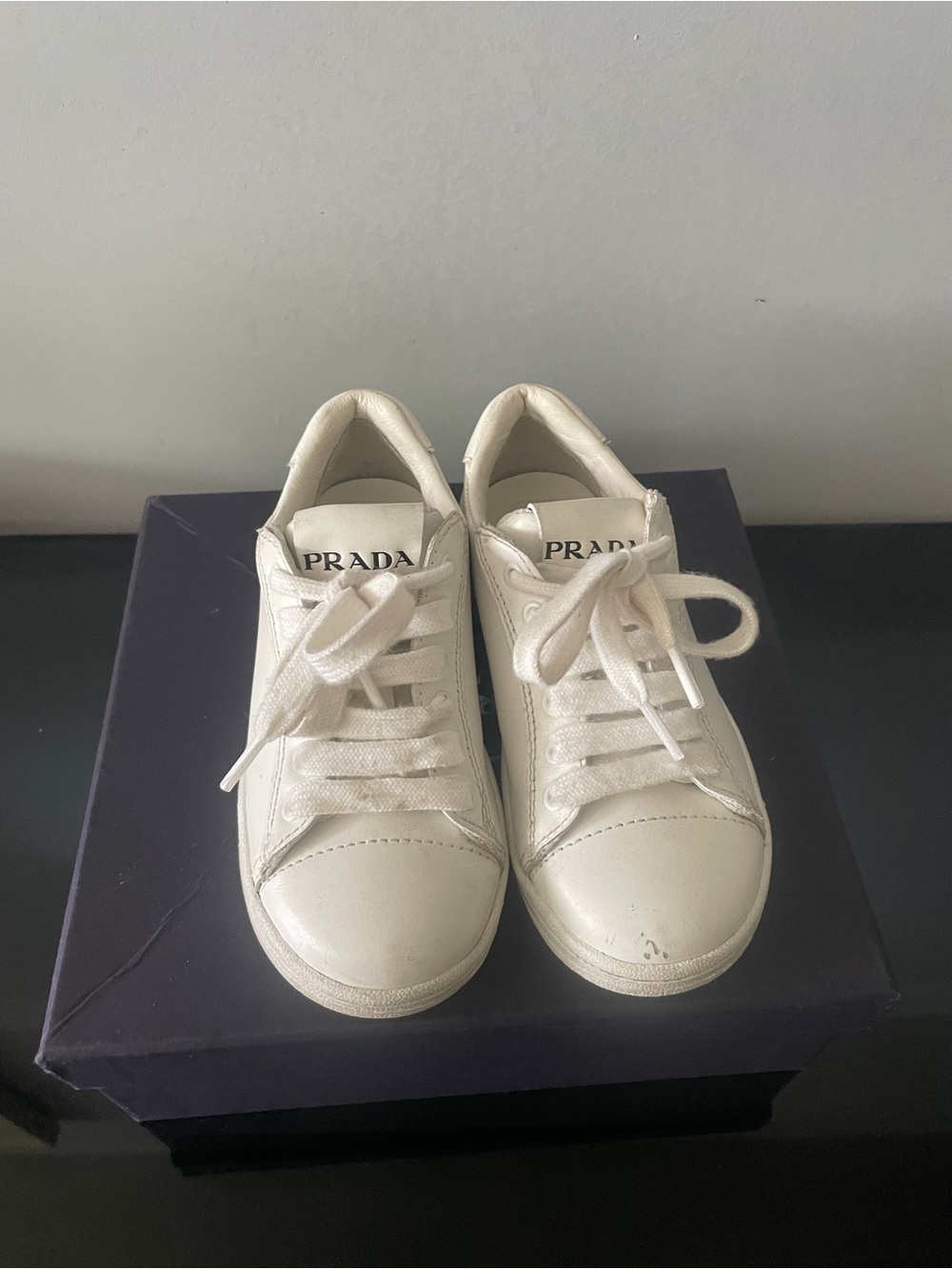 Prada Kids White Leather Lace-Up Sneakers